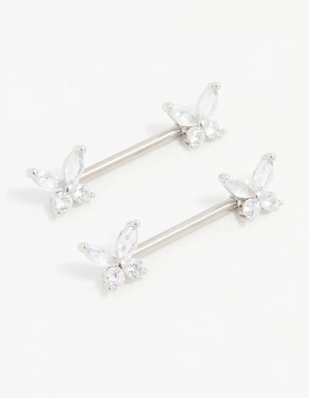 Titanium Cubic Zirconia Butterfly Nipple Bars 2-Pack Subtle Touch