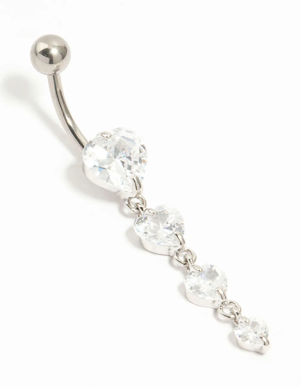 Titanium Graduating Cubic Zirconia Hearts Drop Belly Bar Chic Style Luxury Design Pieces