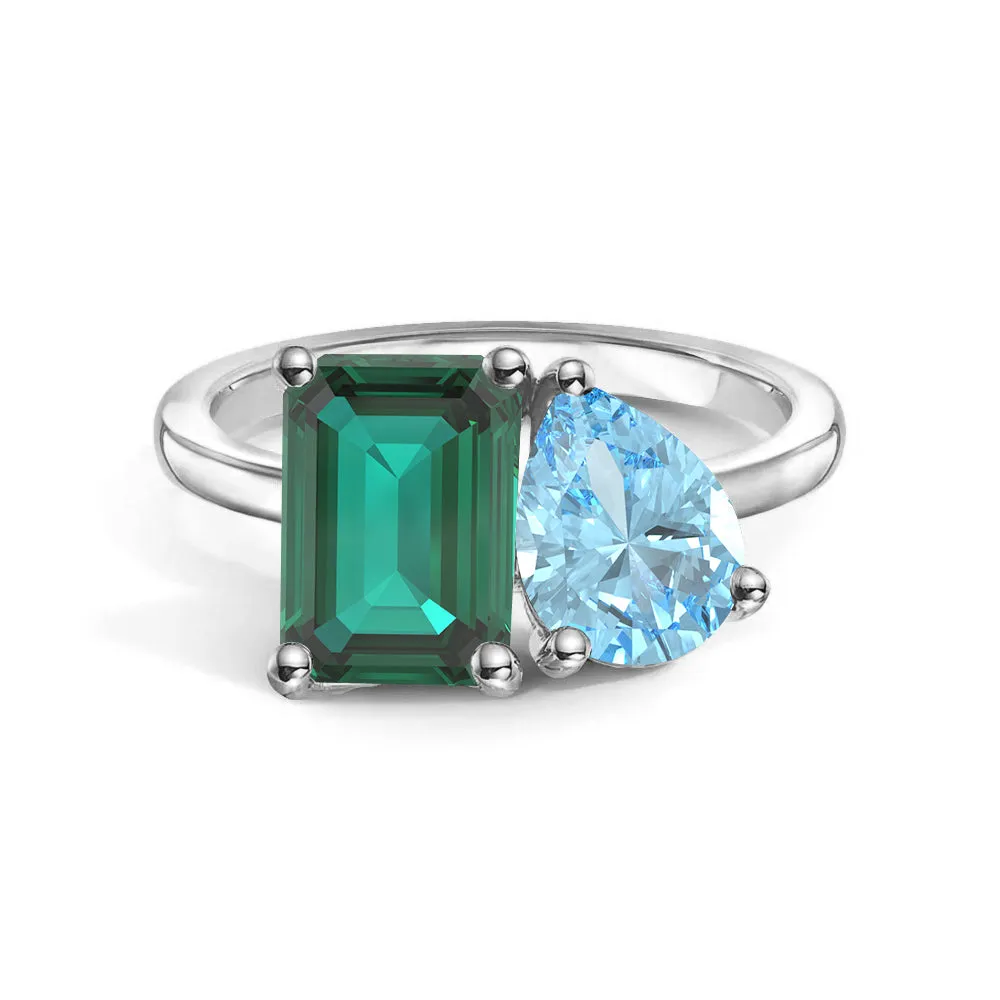Layer Ready Toi et Moi Personalized Emerald Birthstone Anniversary Ring