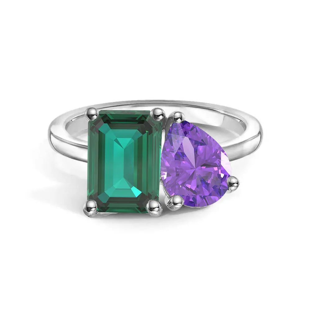 Toi et Moi Personalized Emerald Birthstone Anniversary Ring Stylish Sparkle