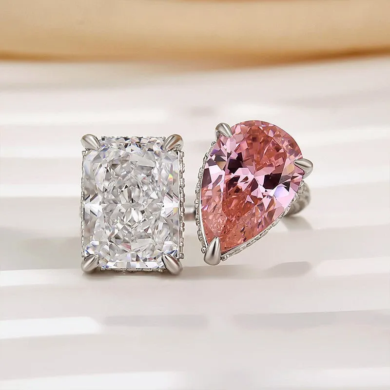 Dressy Mood Elegant Mood Toi et Moi Pink White Stone Radiant Cut Pear Cut Engagement Ring Travel Ring For Women