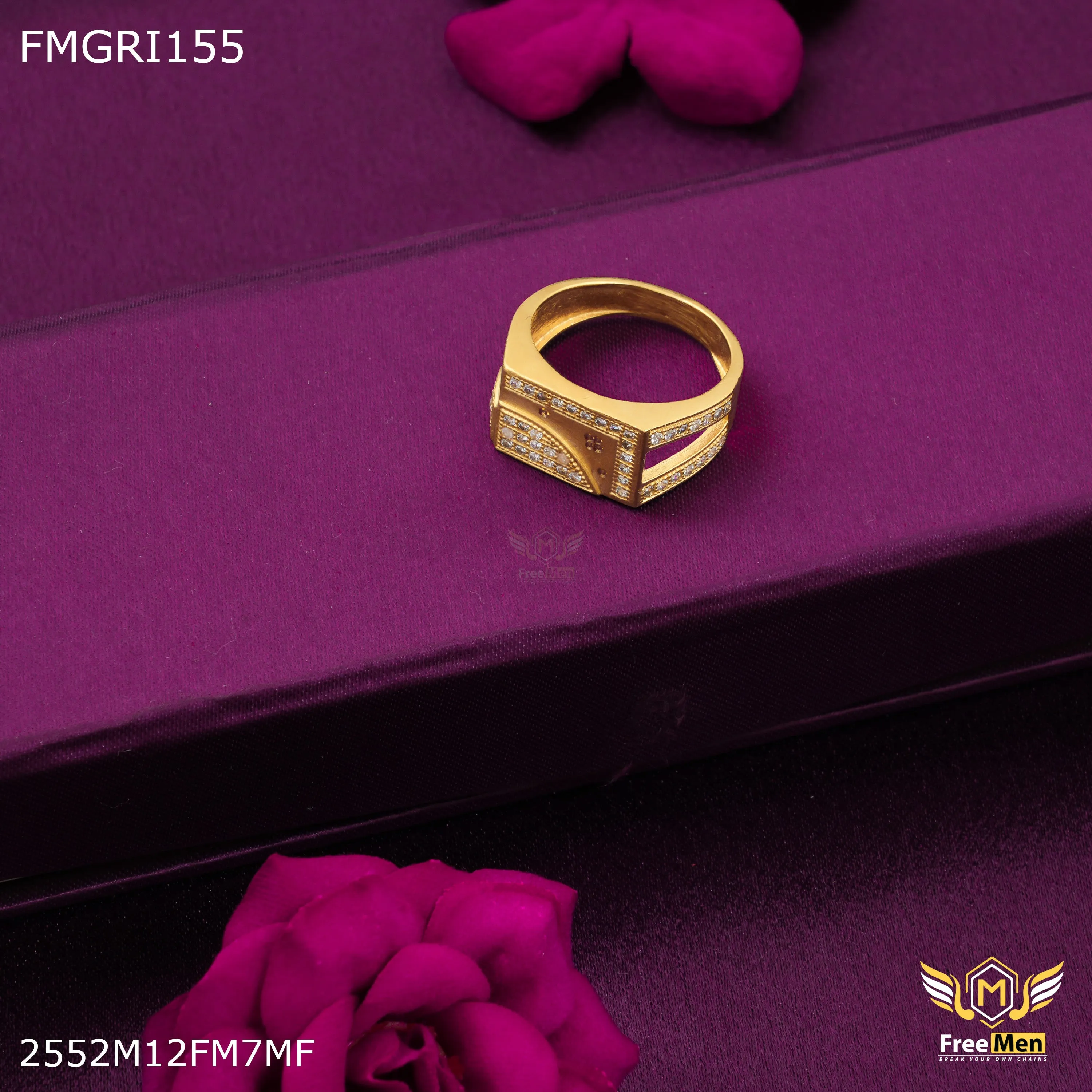Minimal Present Freeme 1gm L cut with AD Gold plated ring for men - FMGRI155