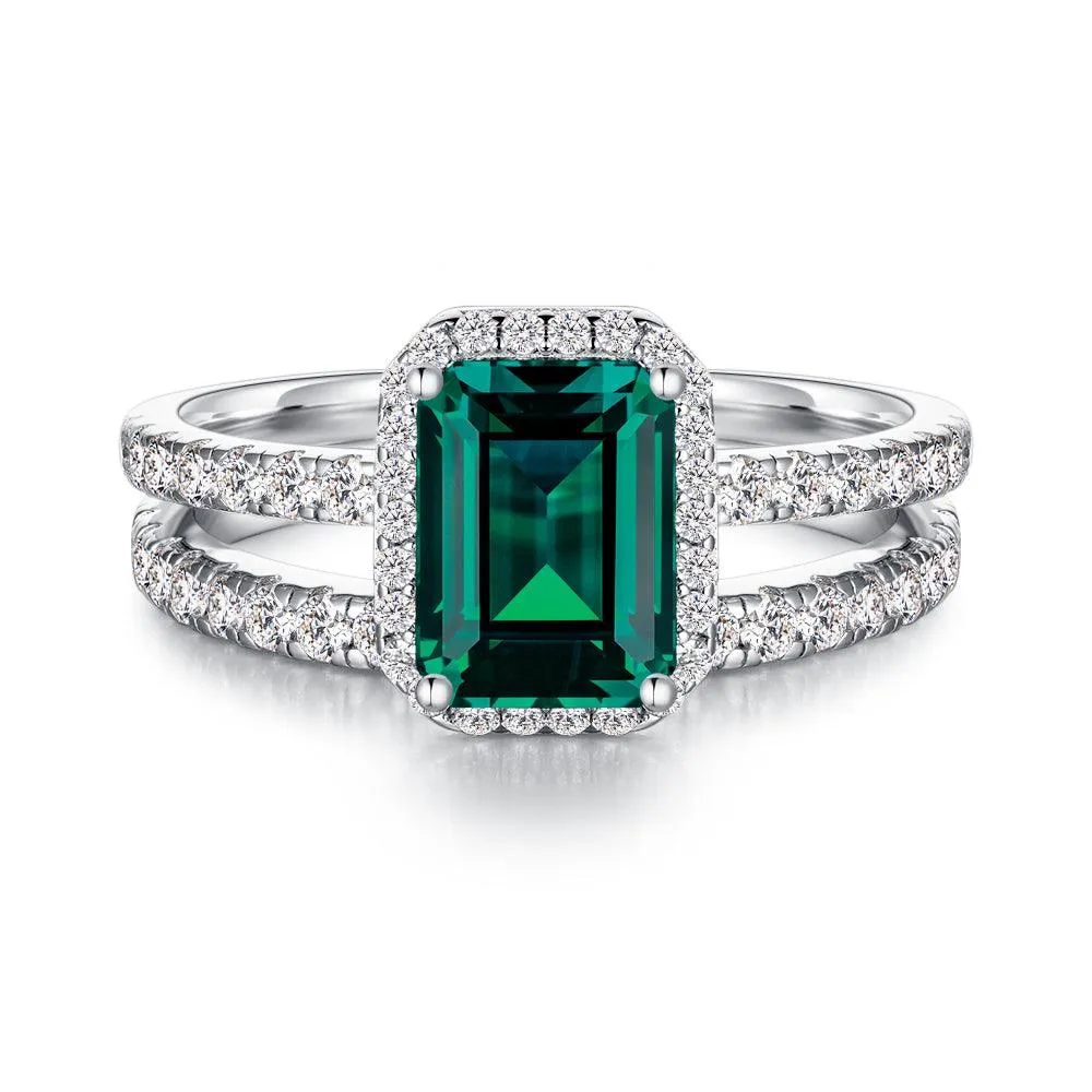 Elegant decoration Amazing Craft 2 CT. Lab Grown Emerald Ring Set with Matching Wedding Band