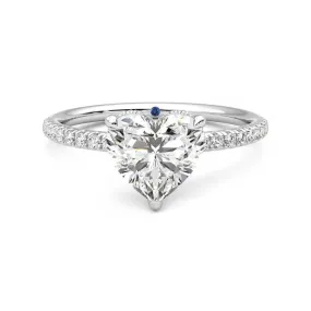 Classic Detail Bold Design Heart Shaped Moissanite Engagement Ring with Hidden Halo and Anniversary Stone Accent