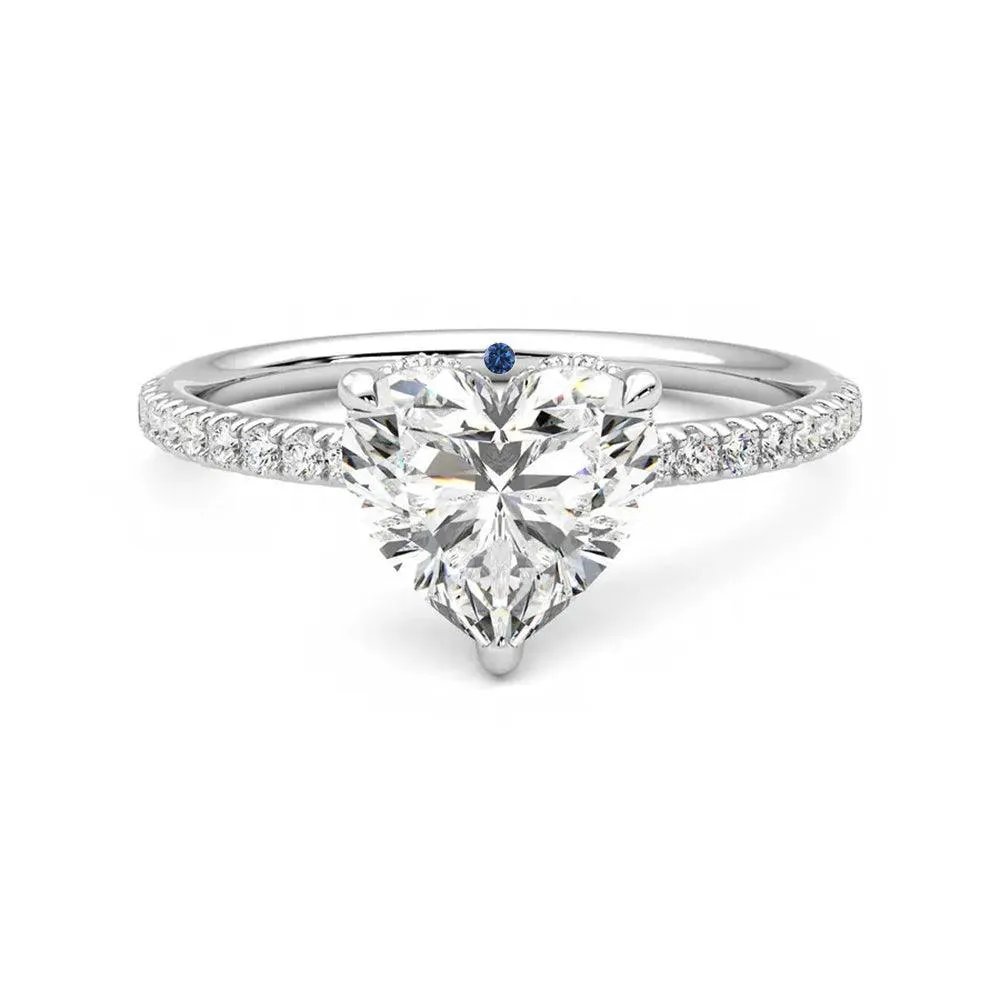 Heart Shaped Moissanite Engagement Ring with Hidden Halo and Anniversary Stone Accent Classic Outfit Bold Texture