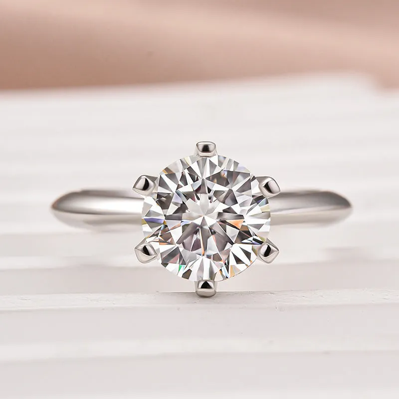 Louily Moissanite Classic 2.0 Carat Round Cut Engagement Ring Statement Feature Chic Craft