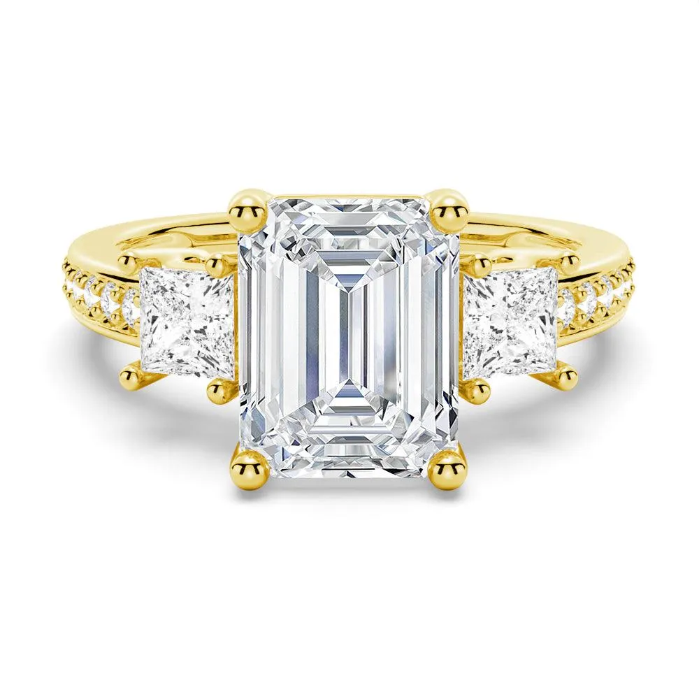 Beautiful Work Emerald Shaped Three Stone Engagement Ring