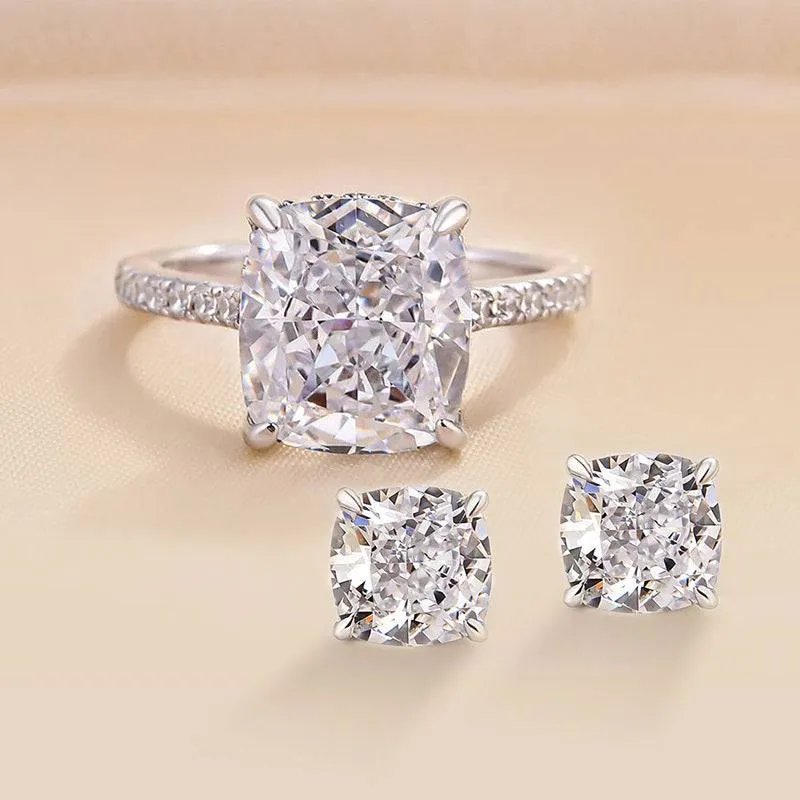 Louily Noble Crushed Ice Cushion Cut 2PC Jewelry Set fashion lover
