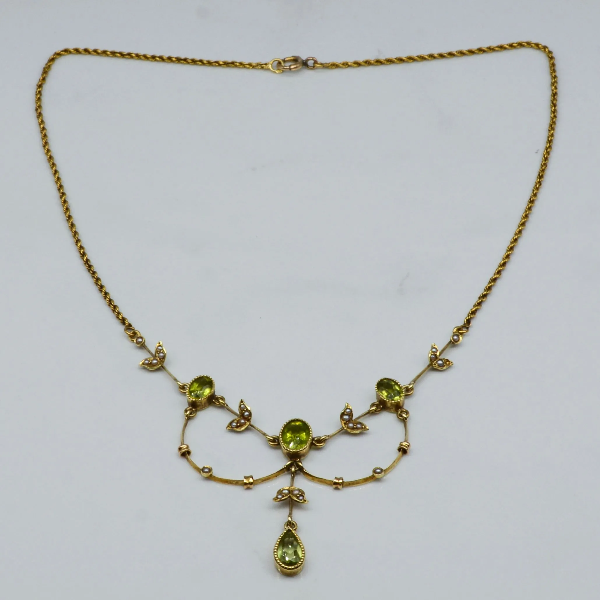 Edwardian Peridot & Seed Pearl Necklace | 16" | Stylish Spark Fashion Accessories