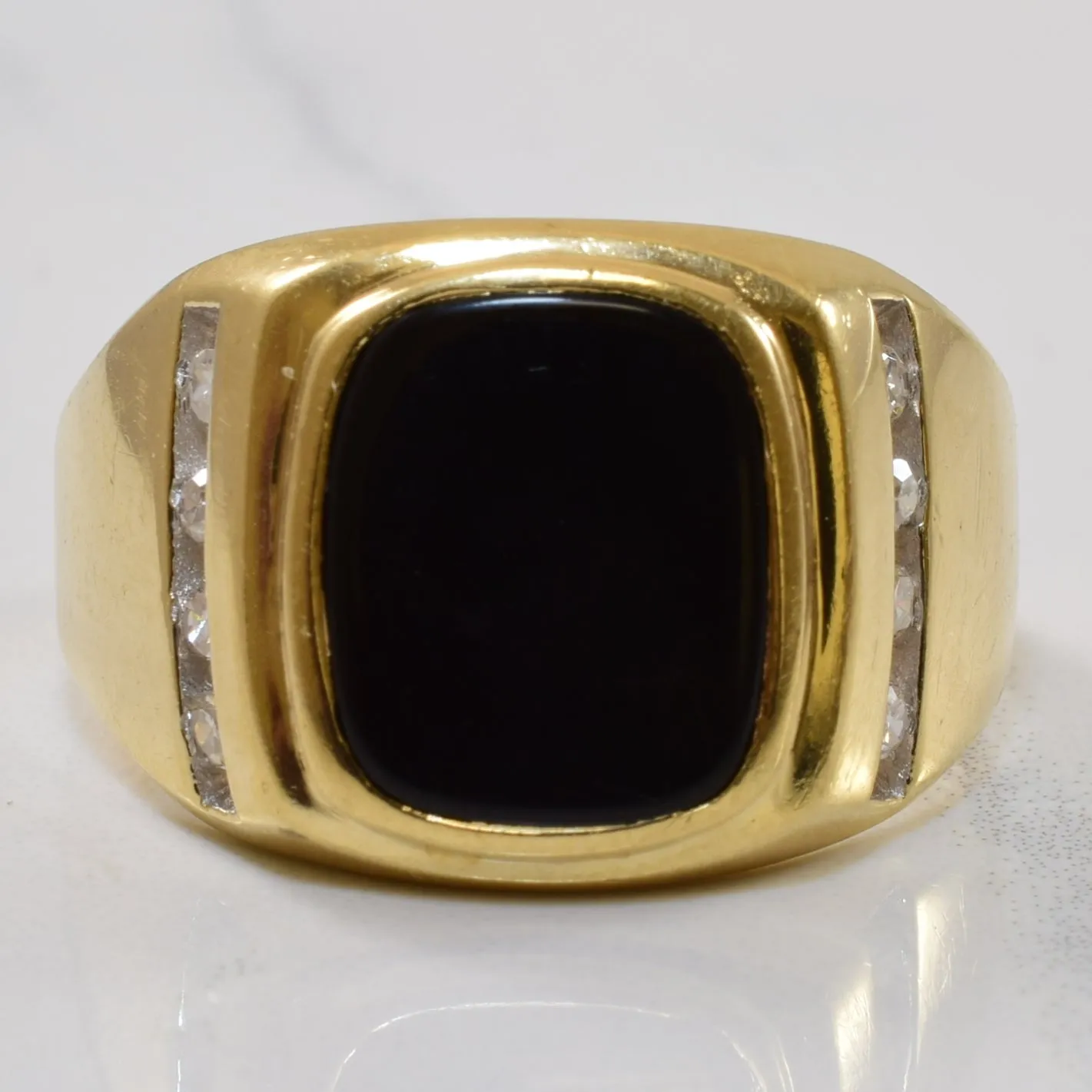 Black Onyx & Pave Set Diamonds | 3.00ct, 0.16ctw | SZ 9.75 | Shiny Jewels Golden Touch