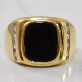 Black Onyx & Pave Set Diamonds | 3.00ct, 0.16ctw | SZ 9.75 | Shiny Jewels Golden Touch