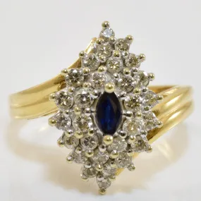 Diamond & Blue Sapphire Bypass Ring | 0.60ctw, 0.09ct | SZ 7.75 | Handmade Design