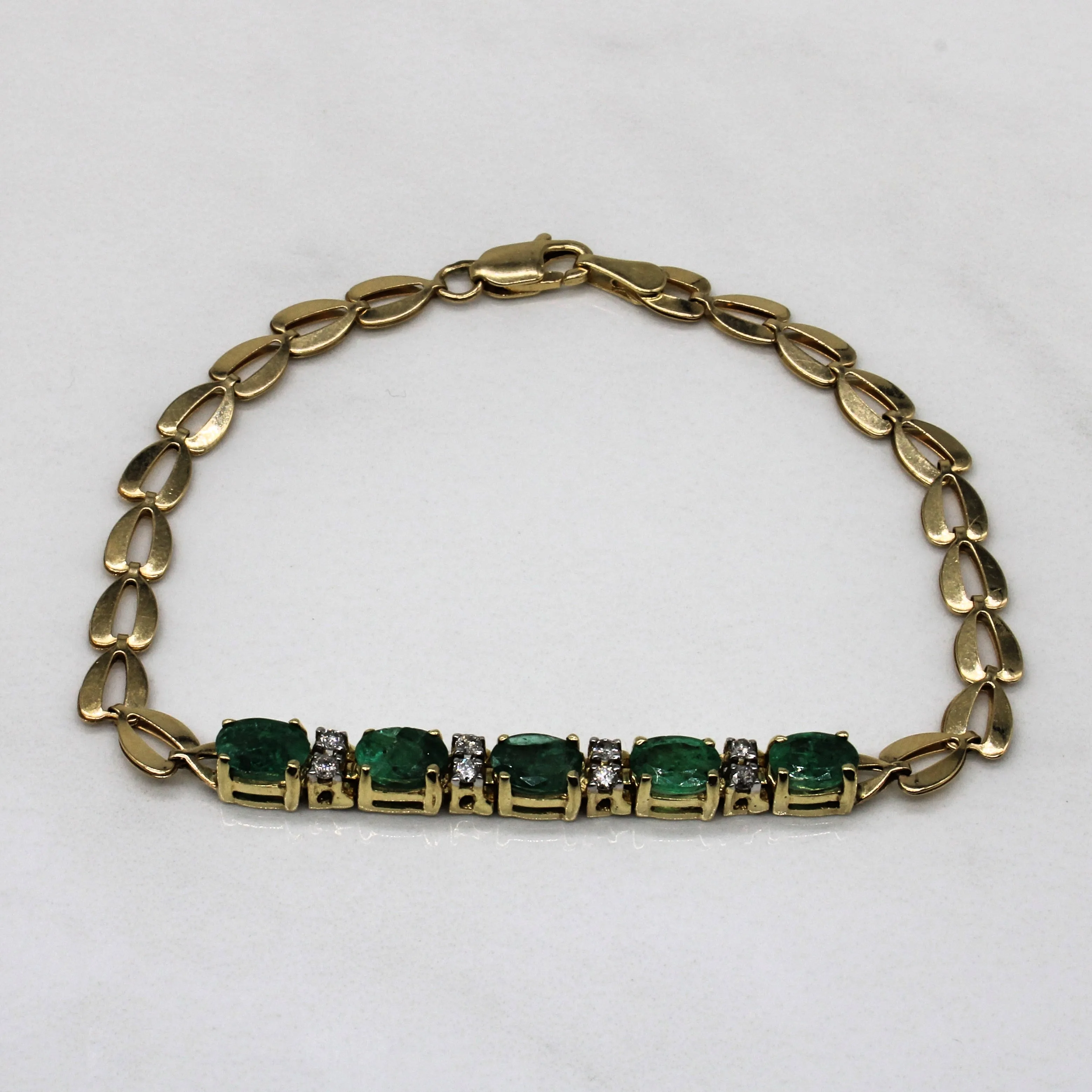 Emerald & Diamond Bracelet | 1.25ctw, 0.16ctw | 7" | Stylish Shape