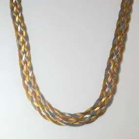 Tri Tone Braided Herringbone Necklace | 16" | Fresh Finish