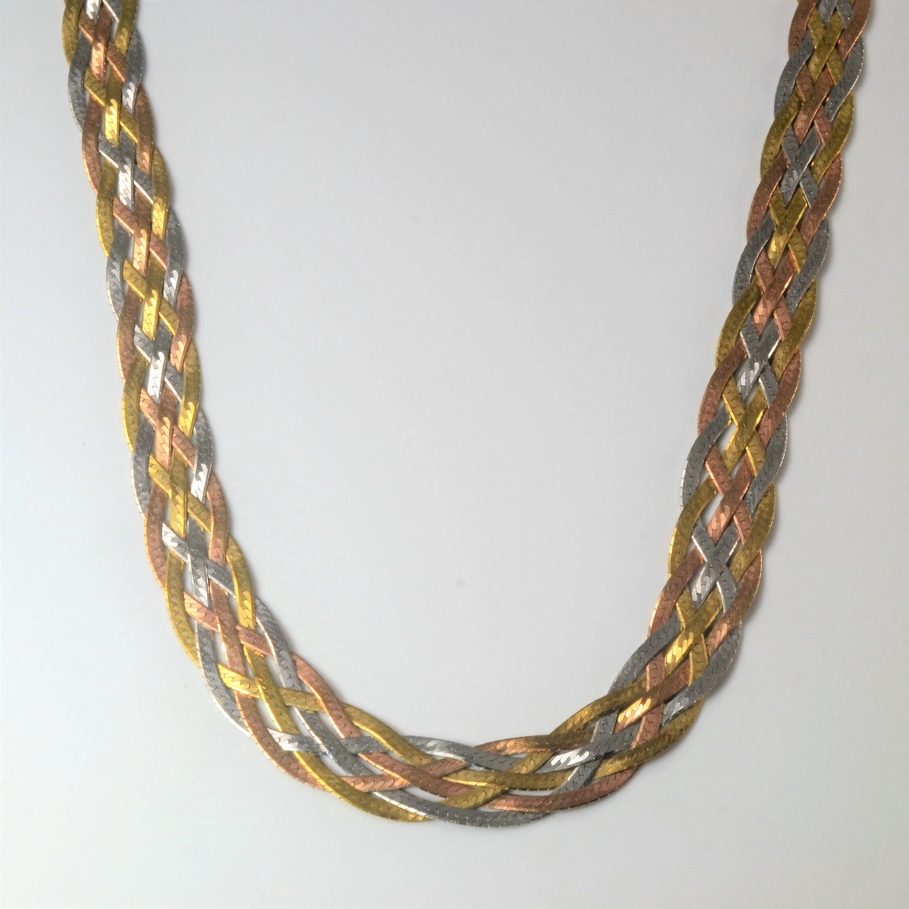 Tri Tone Braided Herringbone Necklace | 16" | Fresh Finish