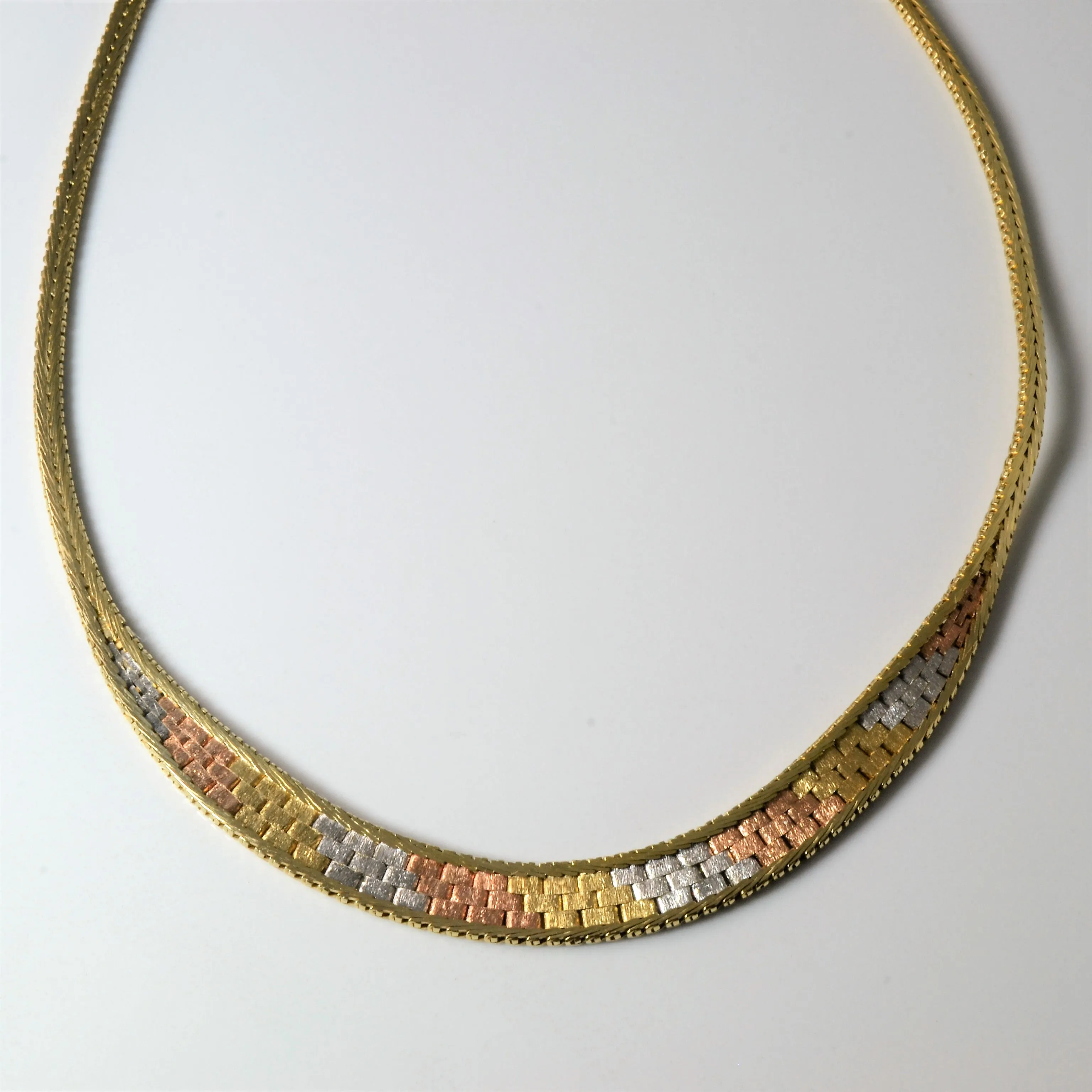 Modern Element Night Accent Tri Tone Tapered Woven Necklace | 15" |