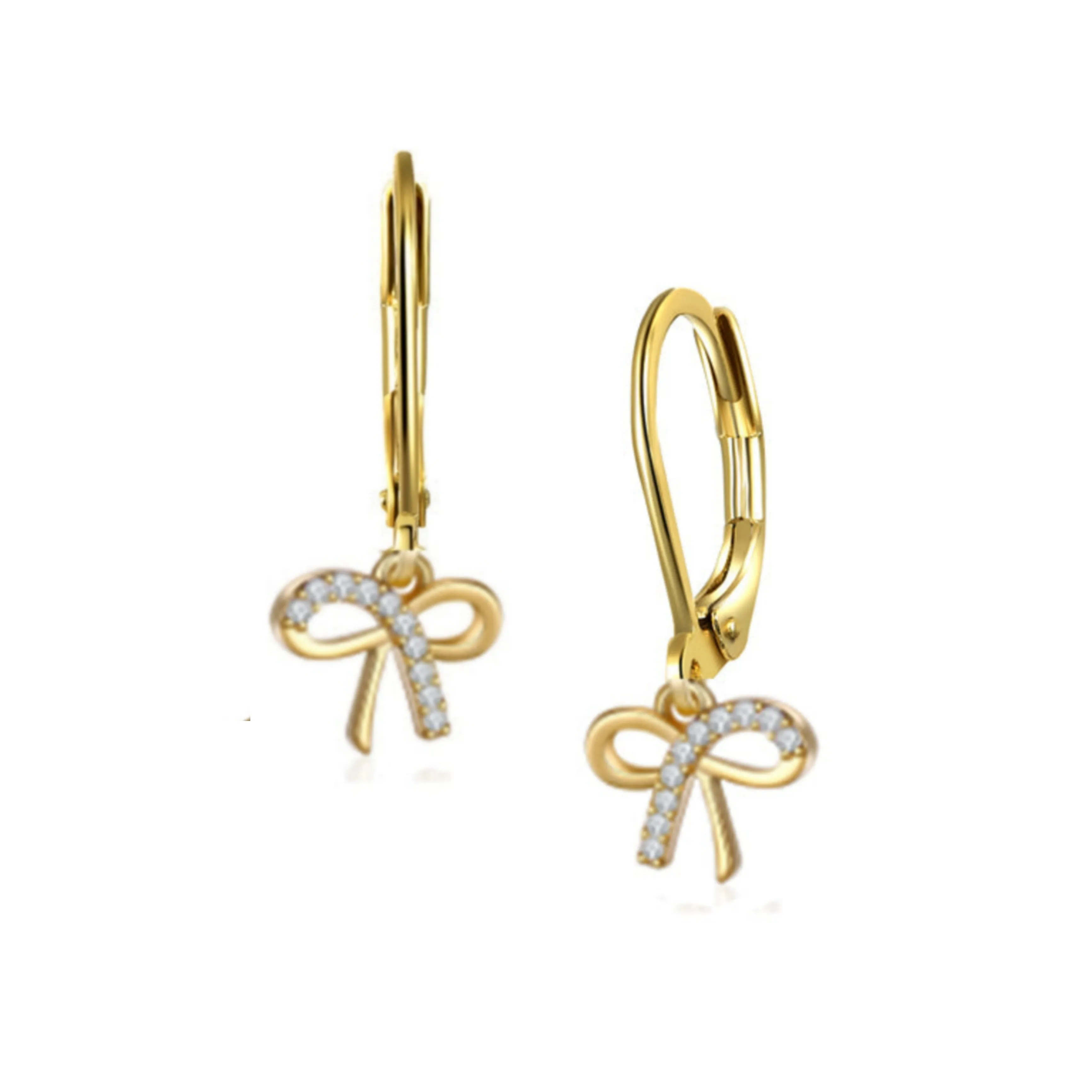 Surgical Steel CZ Bowknot Shape Earrings Spiral Embellishment Bright Jewelry