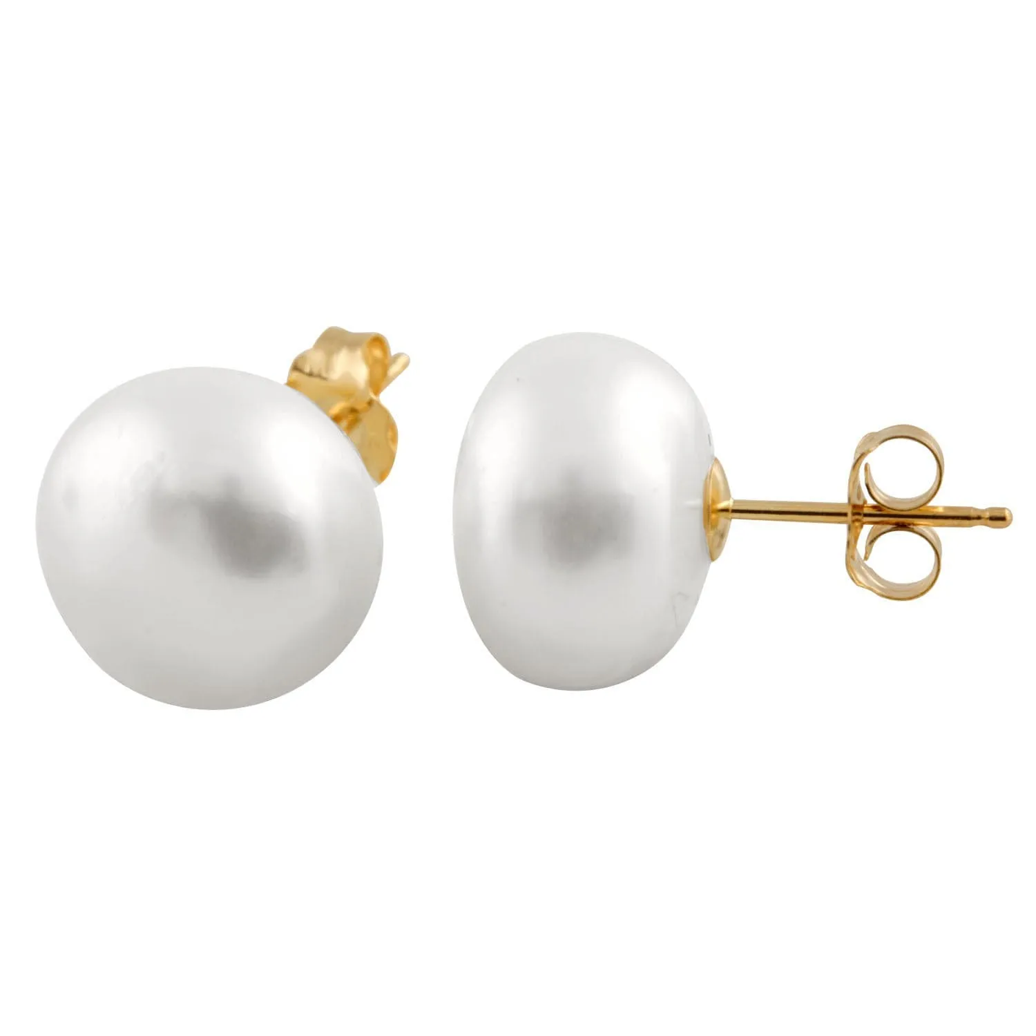 Freshwater Button Pearl Studs With Gold Plated Earring Backs Sophisticated Style