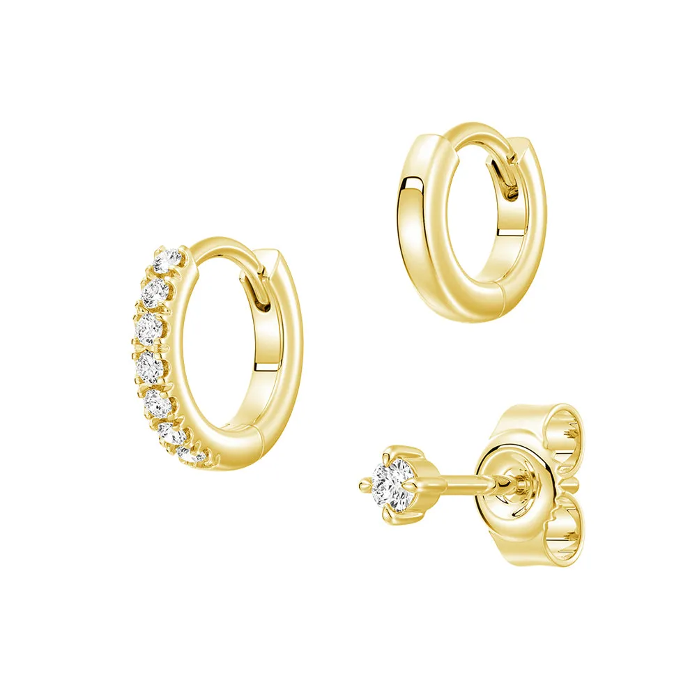 Fashion Week Triple Stack Lab Diamond Stud and Hoop Earrings Set