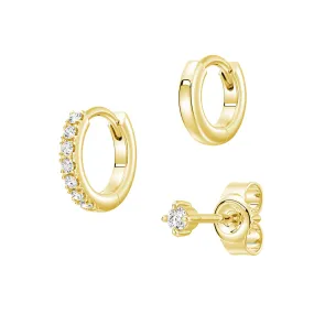 Boho Mood Special Celebration Triple Stack Lab Diamond Stud and Hoop Earrings Set