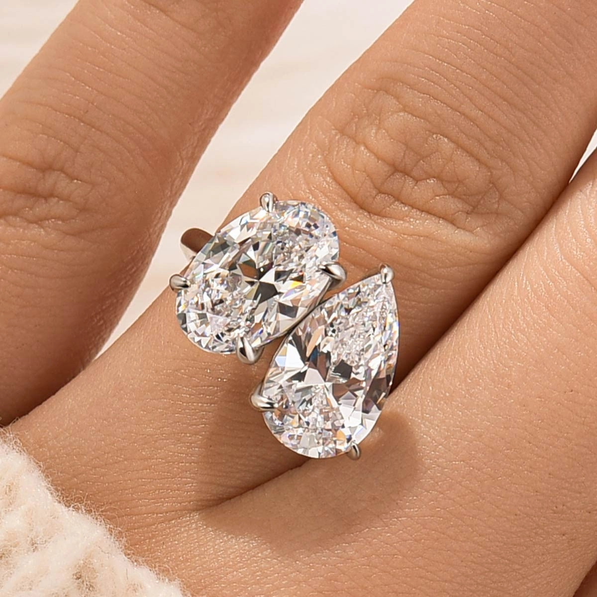 Toi et Moi Oval Cut & Pear Cut Engagement Ring Travel Ring Timeless Craft Shine Timeless Duo