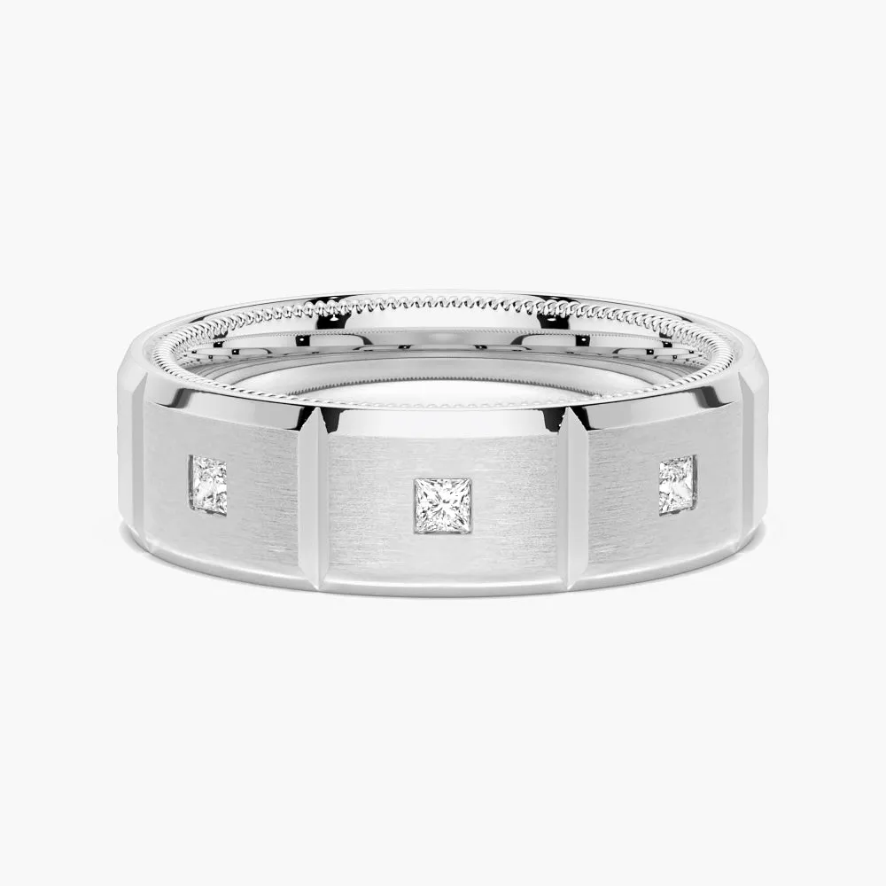 Shimmer Mood 8mm Two Tone Matte Finish Princess Cut Moissanite Men's Band