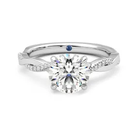 Chic Set Twisted Band Round Moissanite Engagement Ring with Hidden Anniversary Stone Accent
