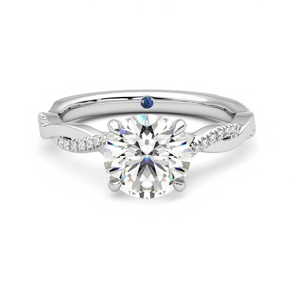 Refined Flow Twisted Band Round Moissanite Engagement Ring with Hidden Anniversary Stone Accent