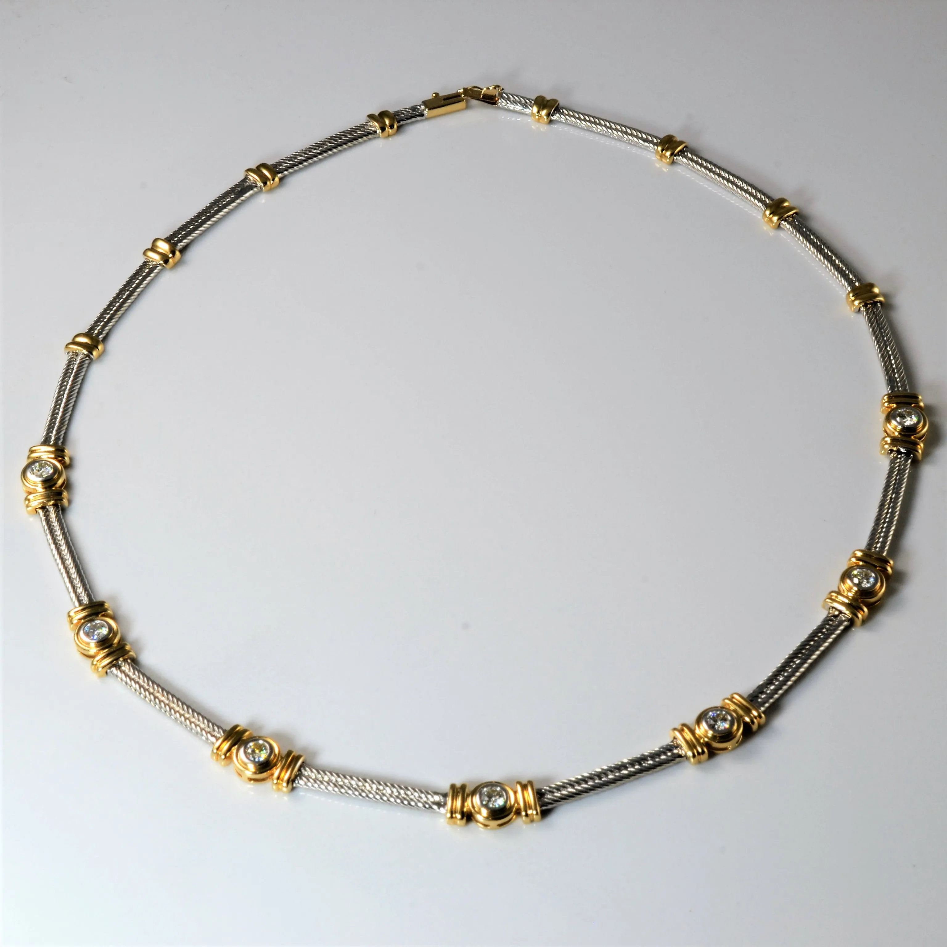 Impeccable Touch Timeless Gem Two Tone Bezel Set Diamond Station Necklace | 1.05ctw | 17" |