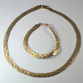 Sleek Radiance Travel Essential Two Tone Braided Necklace & Bracelet Set |