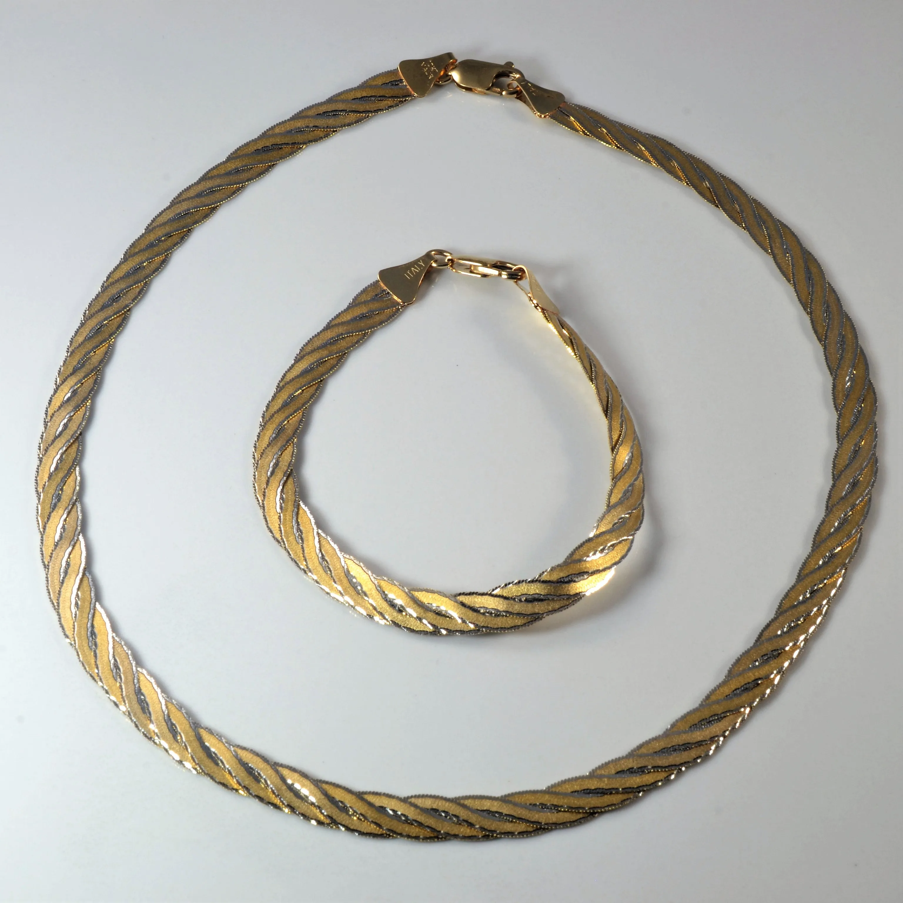 Sleek Radiance Travel Essential Two Tone Braided Necklace & Bracelet Set |