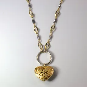 Occasion Accent Sleek Style Two Tone Filigree Heart Necklace | 16" |