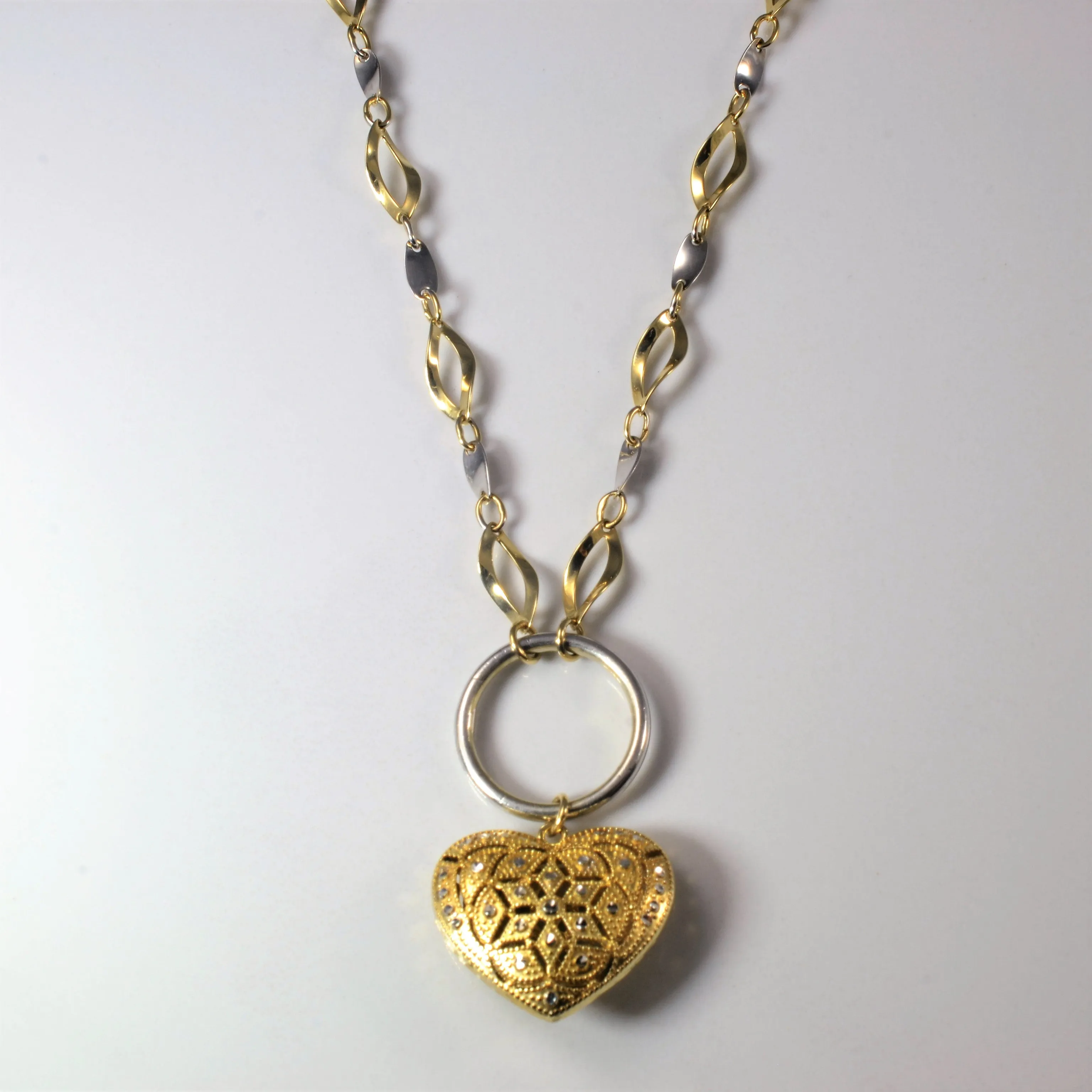 Occasion Accent Sleek Style Two Tone Filigree Heart Necklace | 16" |