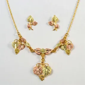 Festive Set Fashionable Sparkle Two Tone Gold Leaf Necklace & Earrings Suite | 16" |
