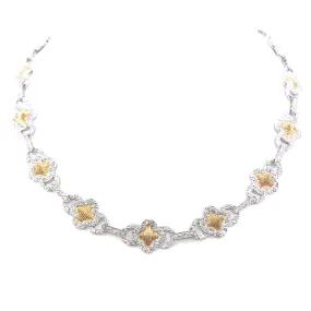 Two-Tone Sterling Silver Flower Micropave CZ Necklace Elegant accessory