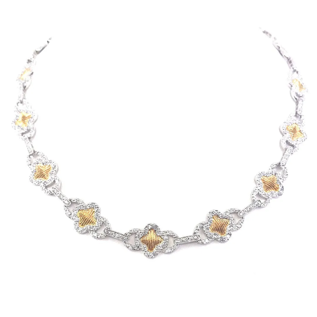 Two-Tone Sterling Silver Flower Micropave CZ Necklace Elegant accessory