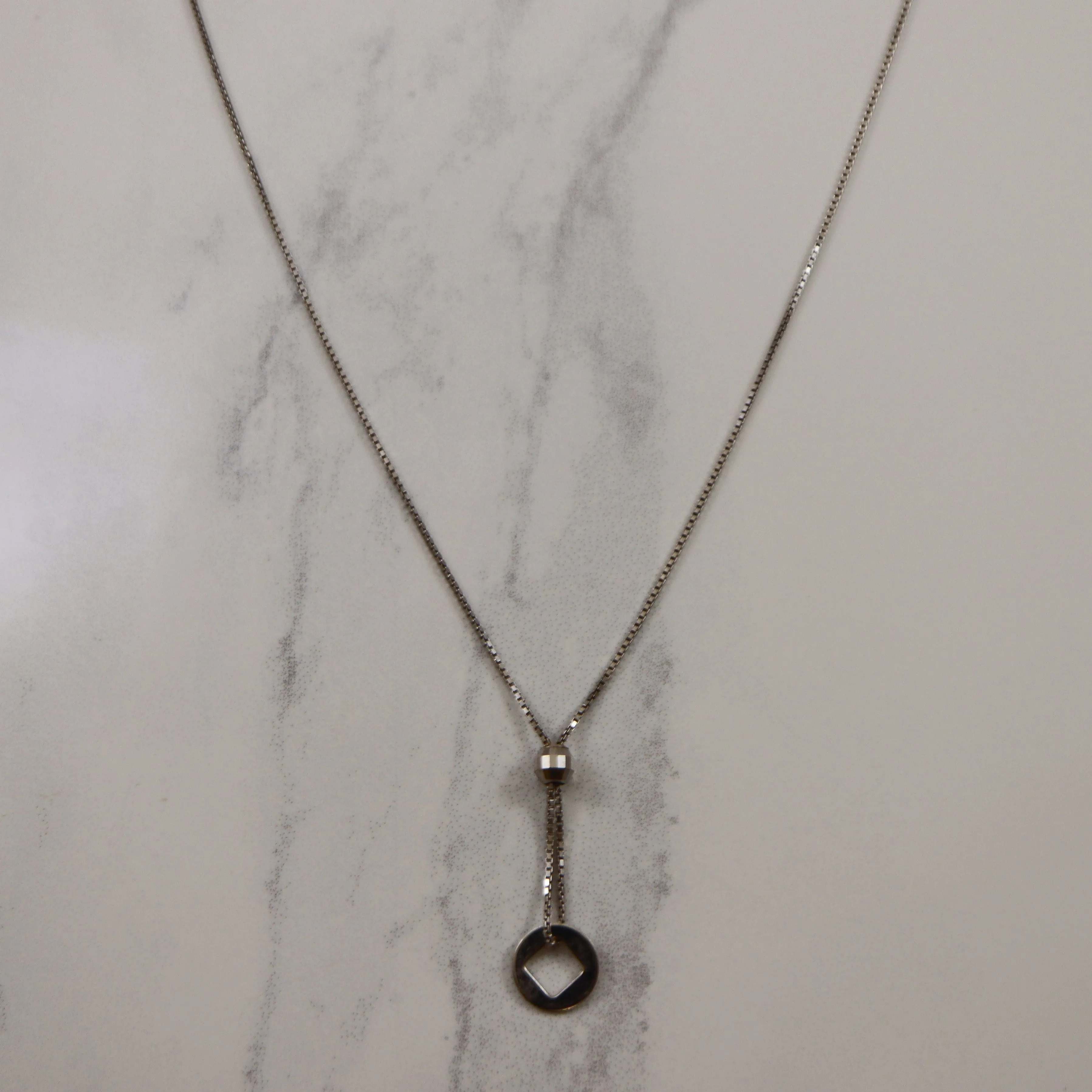 18k White Gold Lariat Style Necklace | 17" | Natural Look