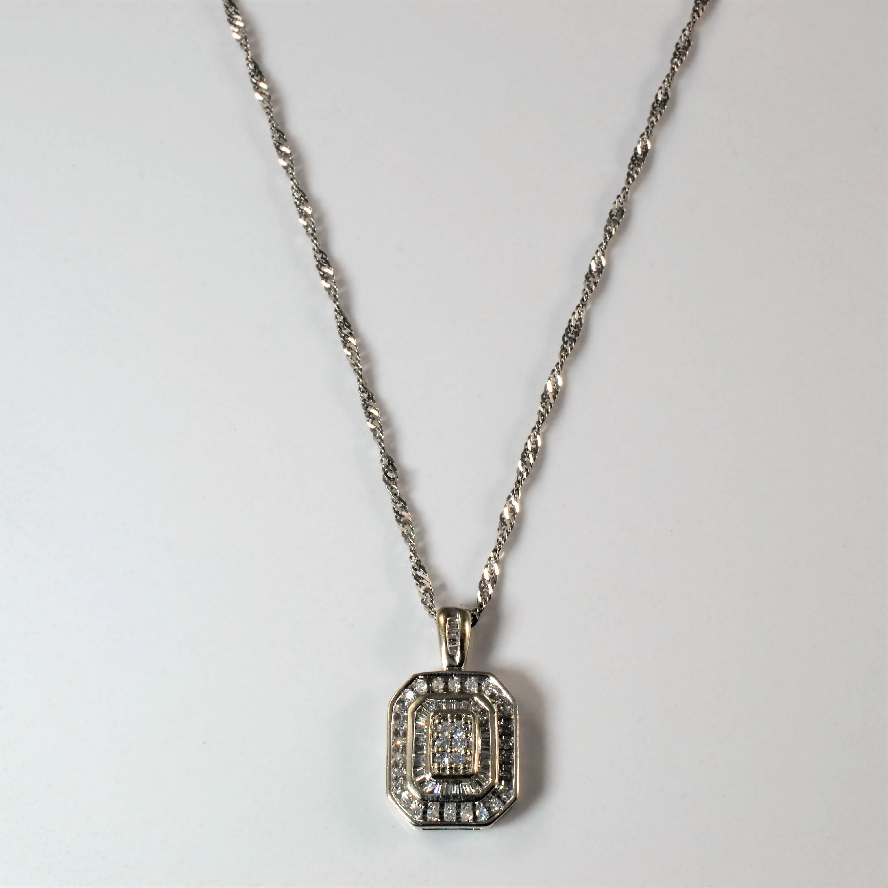 Emerald Cut Shaped Diamond Cluster Necklace | 0.56ctw | 16" | Classic Outfit Golden Hour