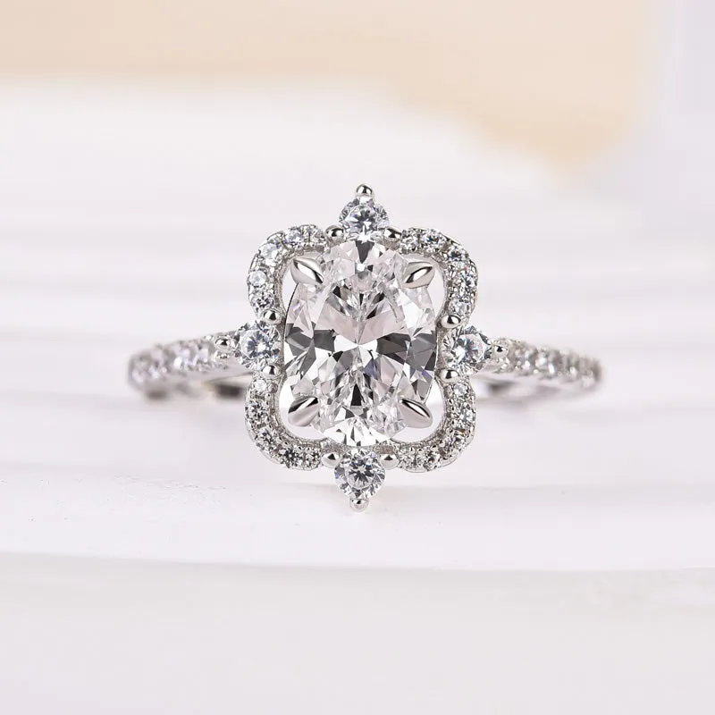 Sleek Charm Sculpted Design Louily Vintage Halo Oval Cut Engagement Ring
