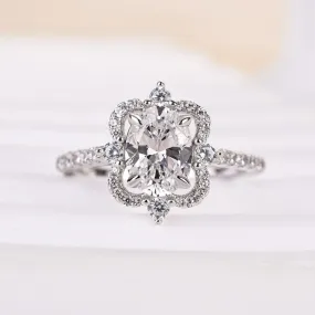 Heirloom Feel Stylish Detail Louily Vintage Halo Oval Cut Engagement Ring