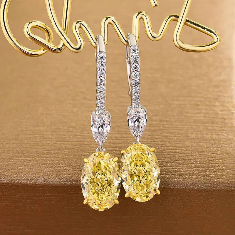 Glittering Details Trendy Gift Louily Elegant Two-tone Oval Cut Yellow Sapphire Earrings for Women In Sterling Silver