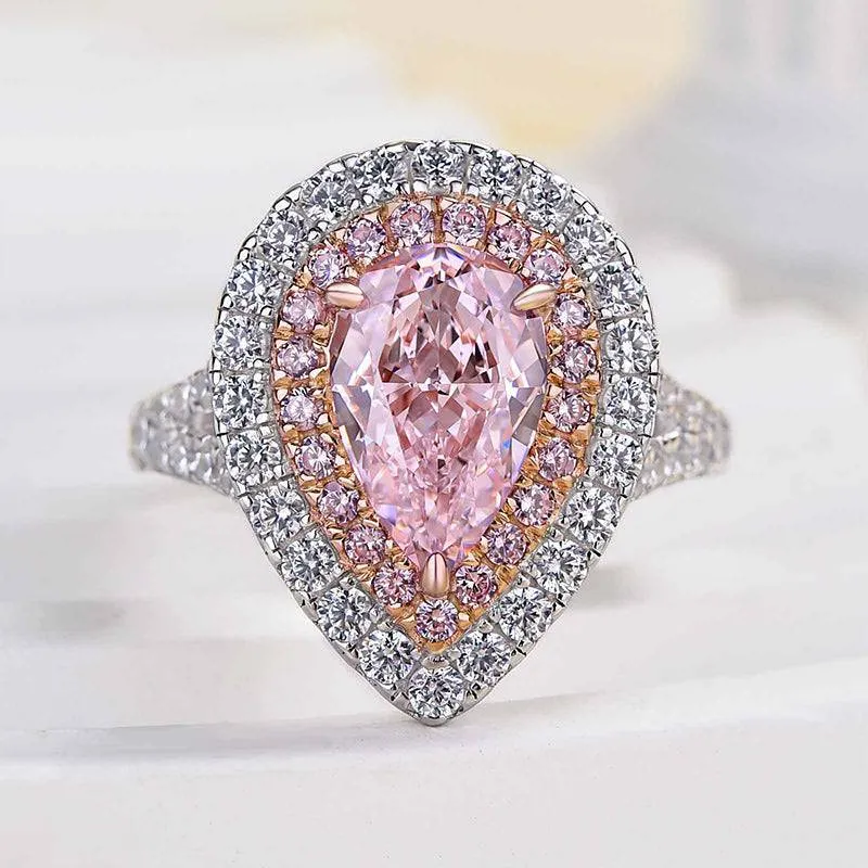 Trendy Glow Louily Lovely Split Shank Double Halo Pear Cut Pink Sapphire Engagement Ring In Sterling Silver