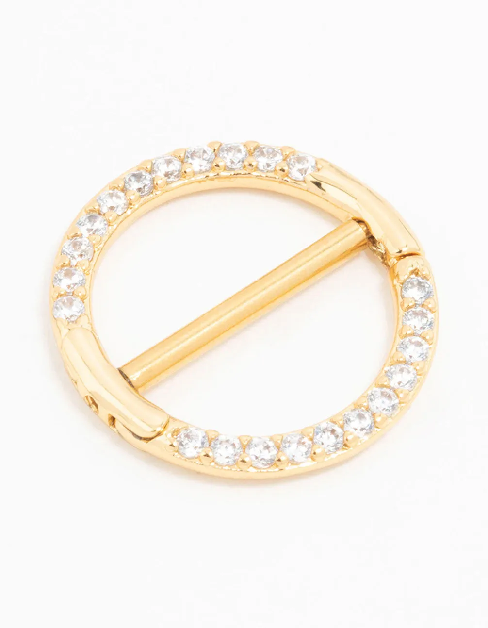 Fashion Craft Gold Plated Surgical Steel Pave Cubic Zirconia  Hoop Nipple Ring