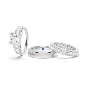 Romantic Accessory Affordable Luxury Unique Cinderella Staircase Princess Cut Moissanite Couple's Ring Set with Men's Wedding Band