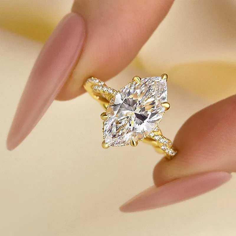 4.0Ct Marquise Cut Twist Hidden Halo Engagement Ring Travel Ring In Sterling Silver Subtle Touch