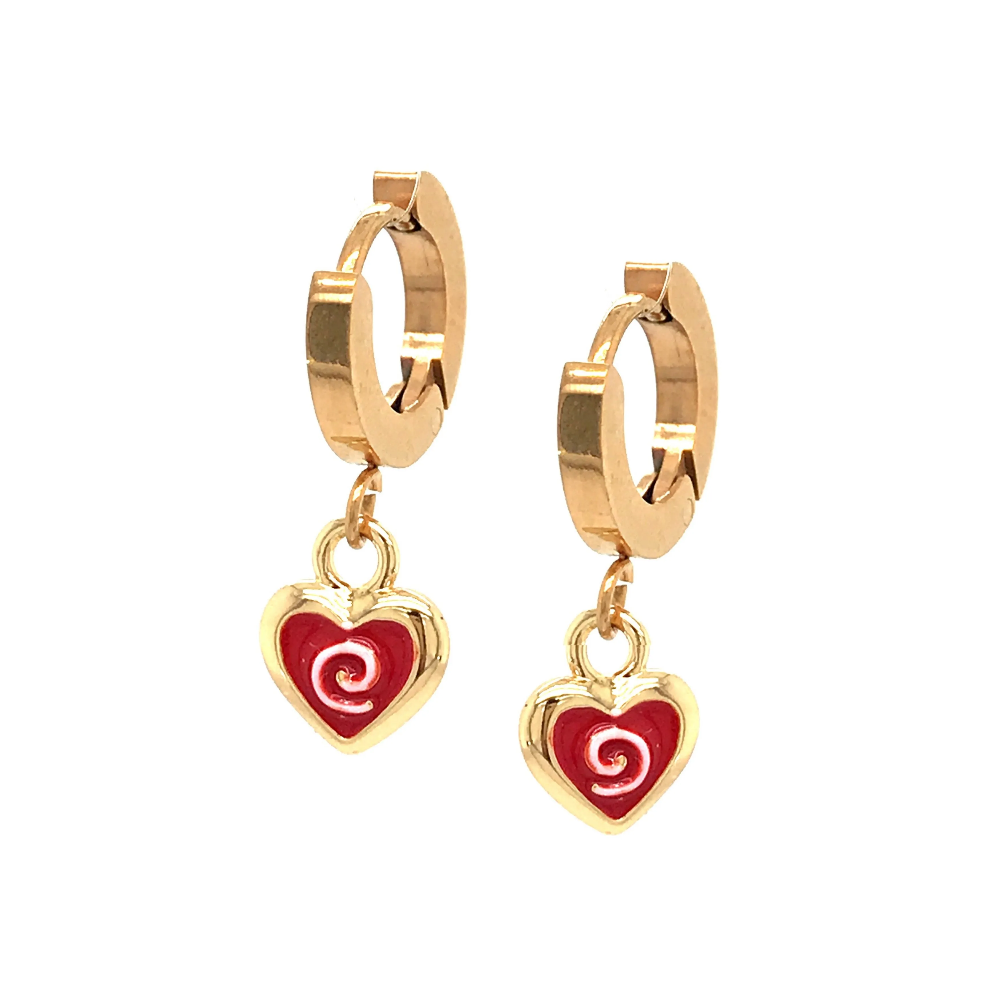 Surgical Steel Red Swirled Heart Earrings Retro Embellishment
