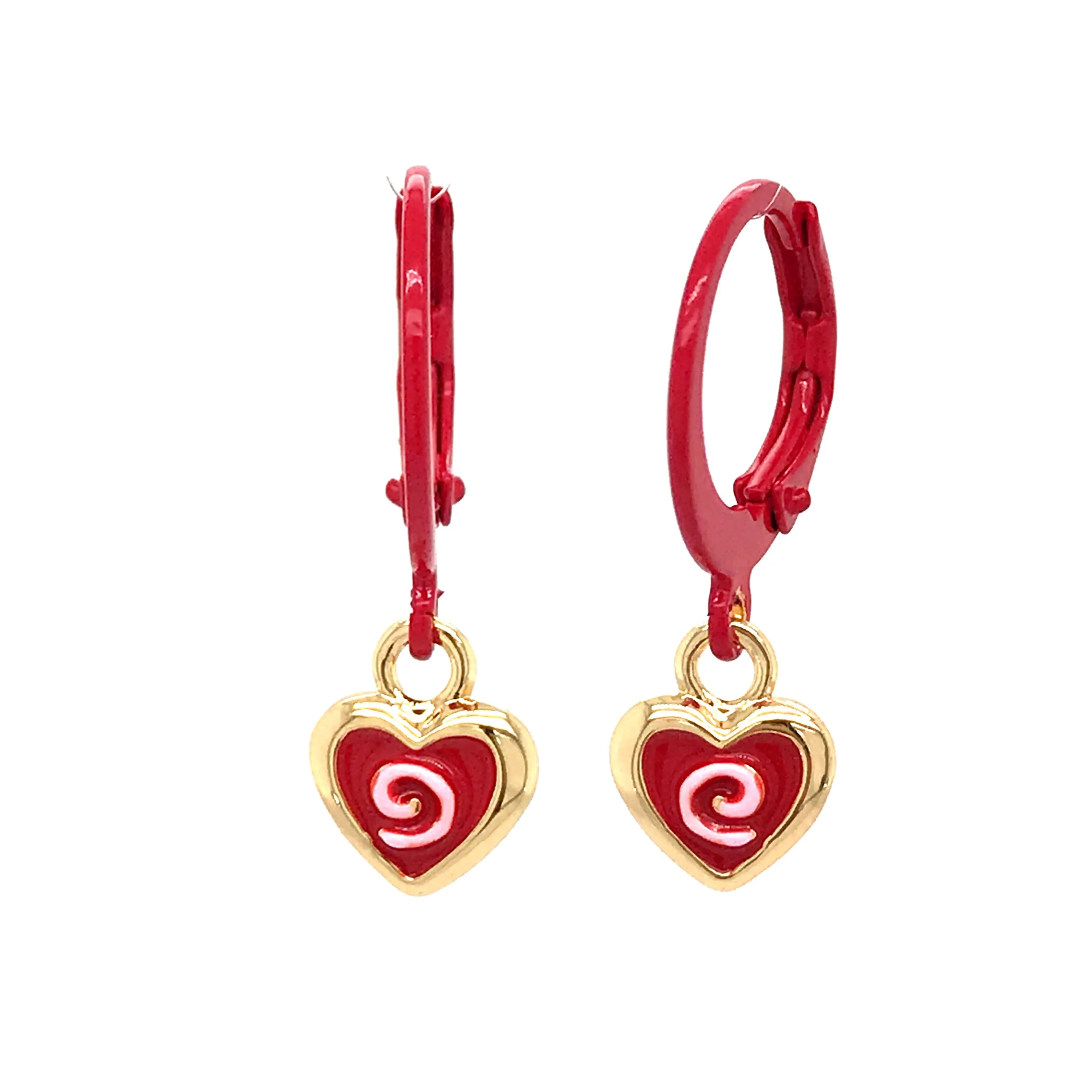 Glittery Accessory Everyday Jewelry Surgical Steel Red Swirled Heart Earrings