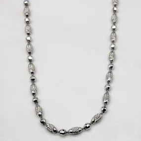 Luxurious Detail Textured Finish 14k White Gold Bead Chain | 18" |