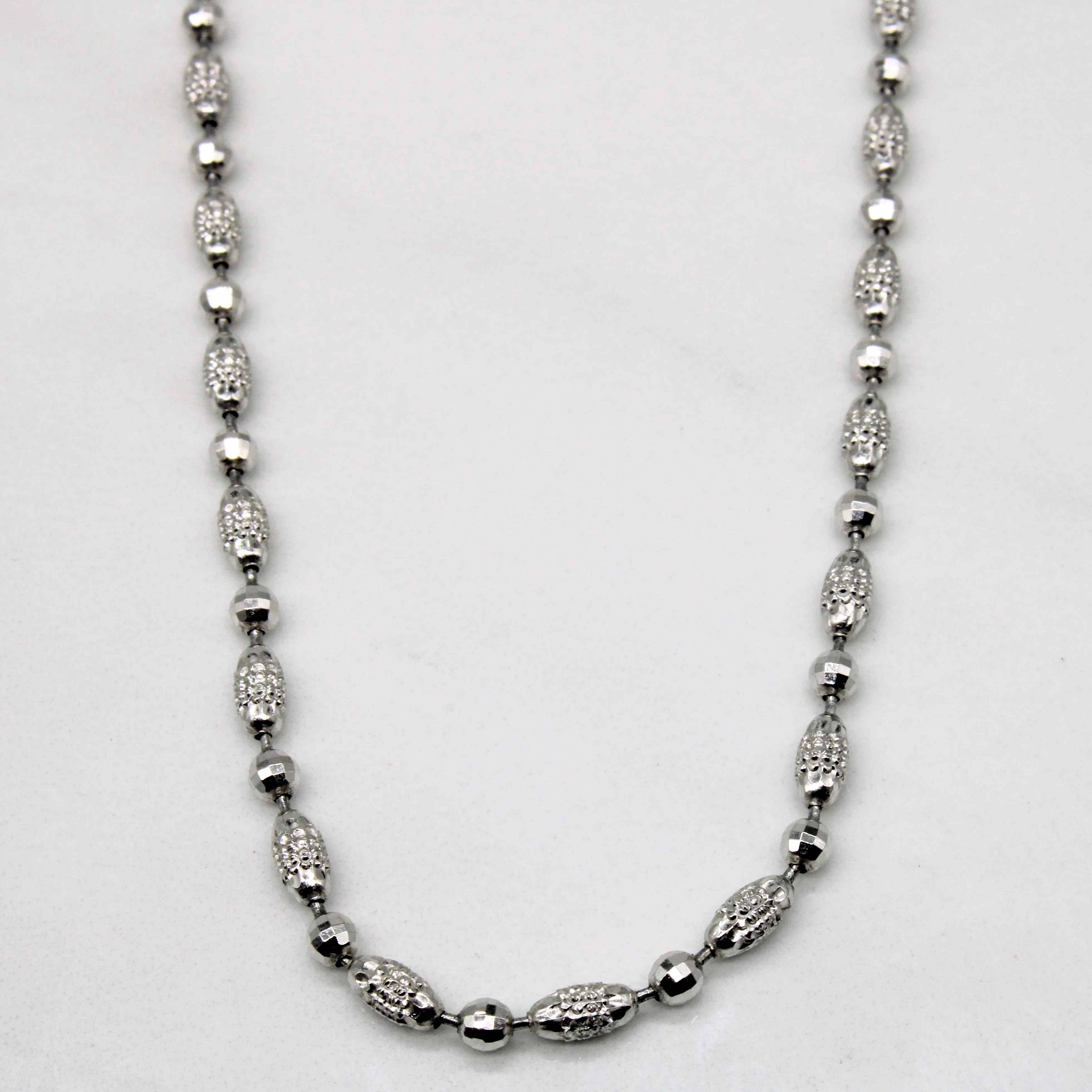 Luxurious Detail Textured Finish 14k White Gold Bead Chain | 18" |