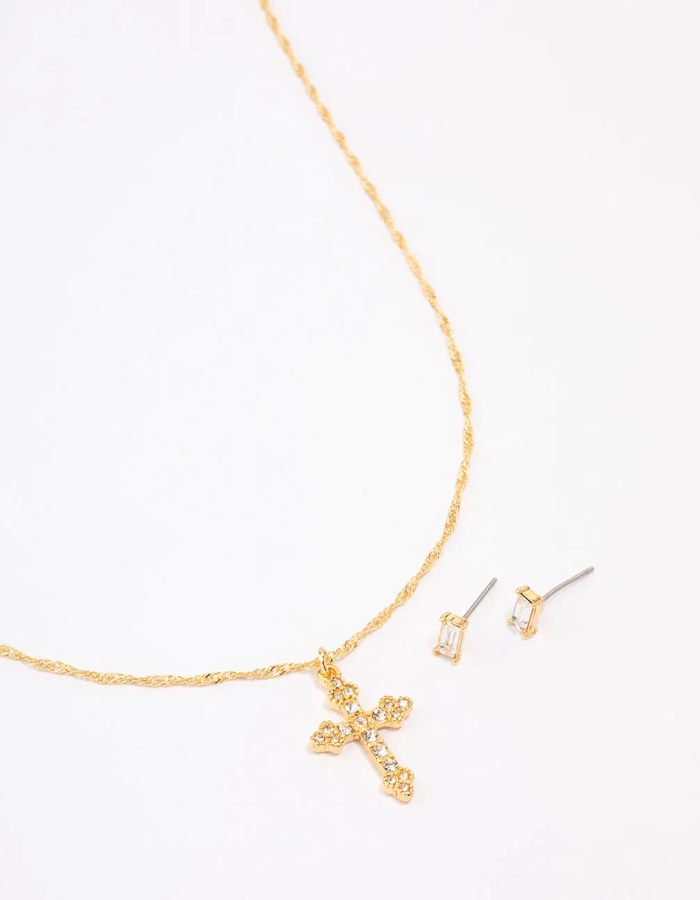 Gold Plated Diamante Cross Jewellery Set Effortless Look